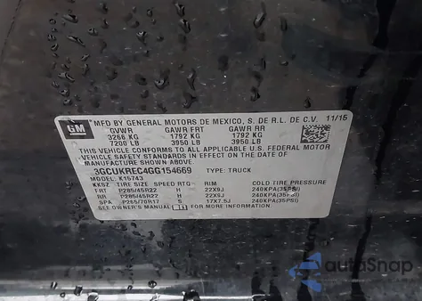 2016 Chevrolet Silverado 1500 1Lt z USA, uszkodzony, nr VIN 3GCUKREC4GG154669